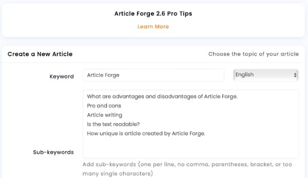 Article Forge setup - unique article